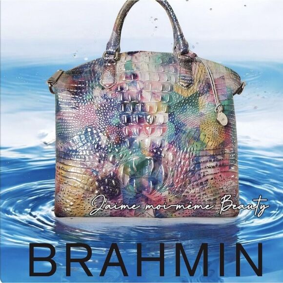 BRAHMIN LARGE Chromatic Melouboure Duxberry Satchel with Silver Metallic Leather